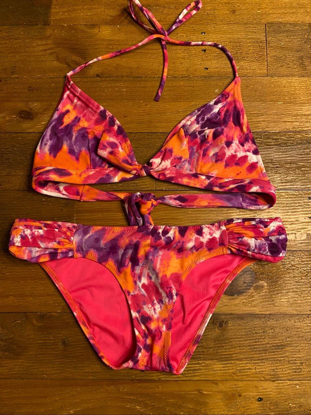 Victoria’s Secret S/M pink purple bikini set swimwear tie dye style twist halter